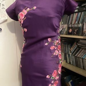 Homemade purple satin sheath dress size 8ish